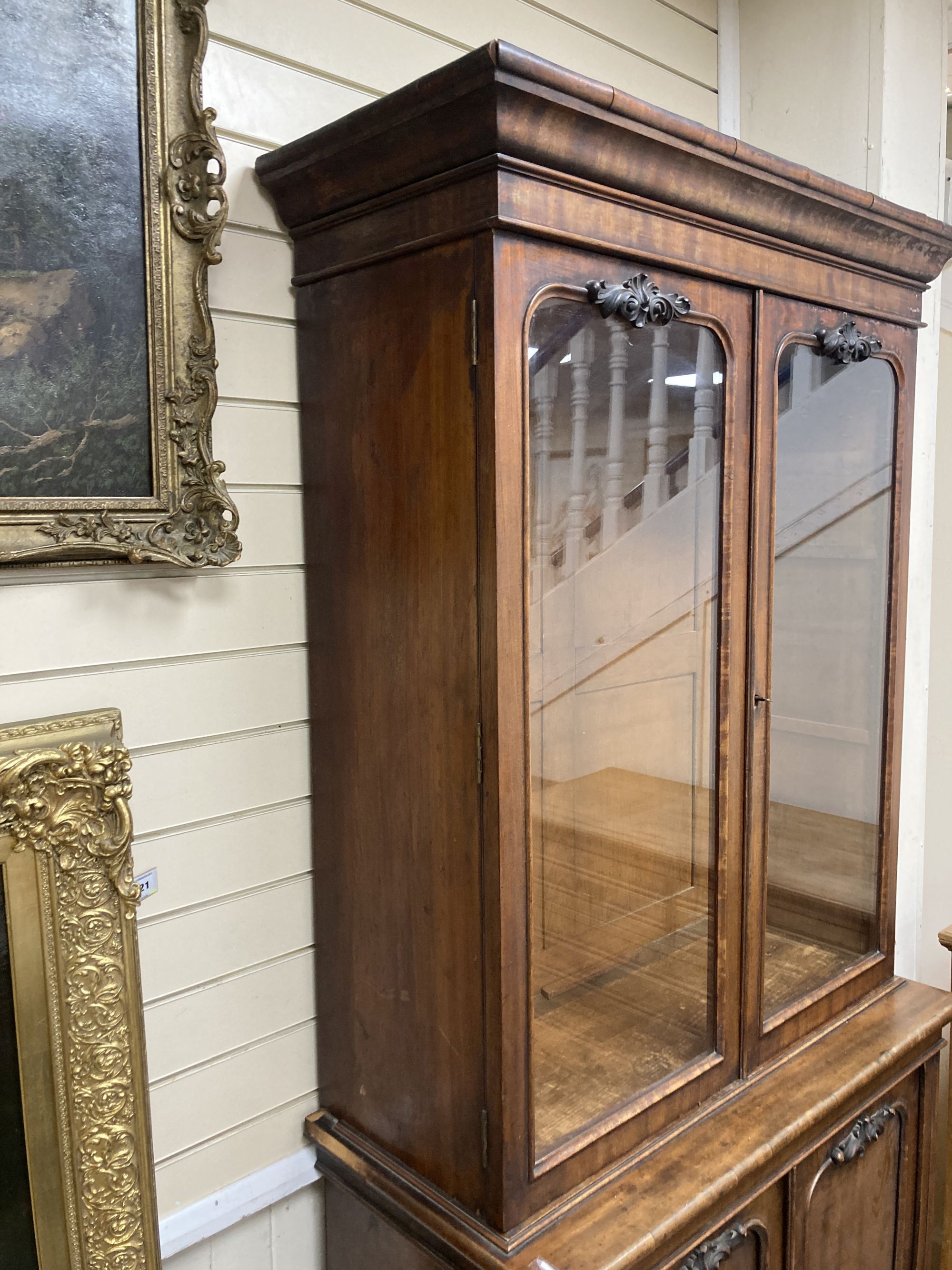 A Victorian mahogany bookcase / cupboard, width 97cm, depth 46cm, height 214cm